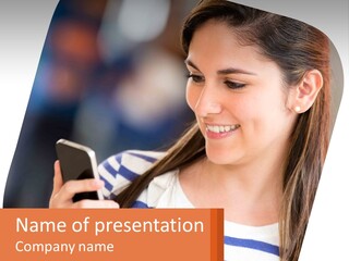 A Woman Holding A Cell Phone In Her Hand PowerPoint Template