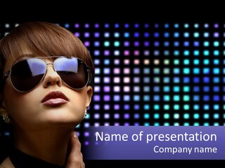 A Woman Wearing Sunglasses Is Posing For A Picture PowerPoint Template