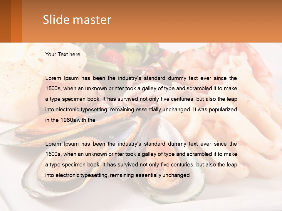 A Plate Of Food With Shrimp, Mussels And Other Foods PowerPoint Template