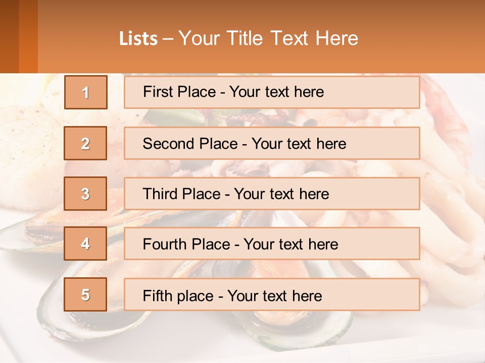 A Plate Of Food With Shrimp, Mussels And Other Foods PowerPoint Template