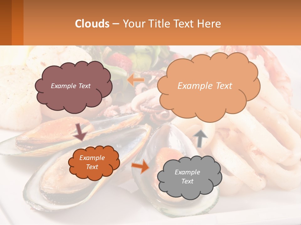 A Plate Of Food With Shrimp, Mussels And Other Foods PowerPoint Template