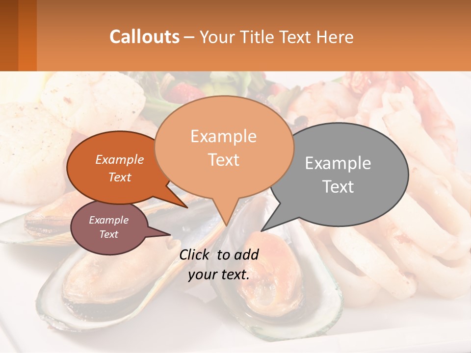 A Plate Of Food With Shrimp, Mussels And Other Foods PowerPoint Template
