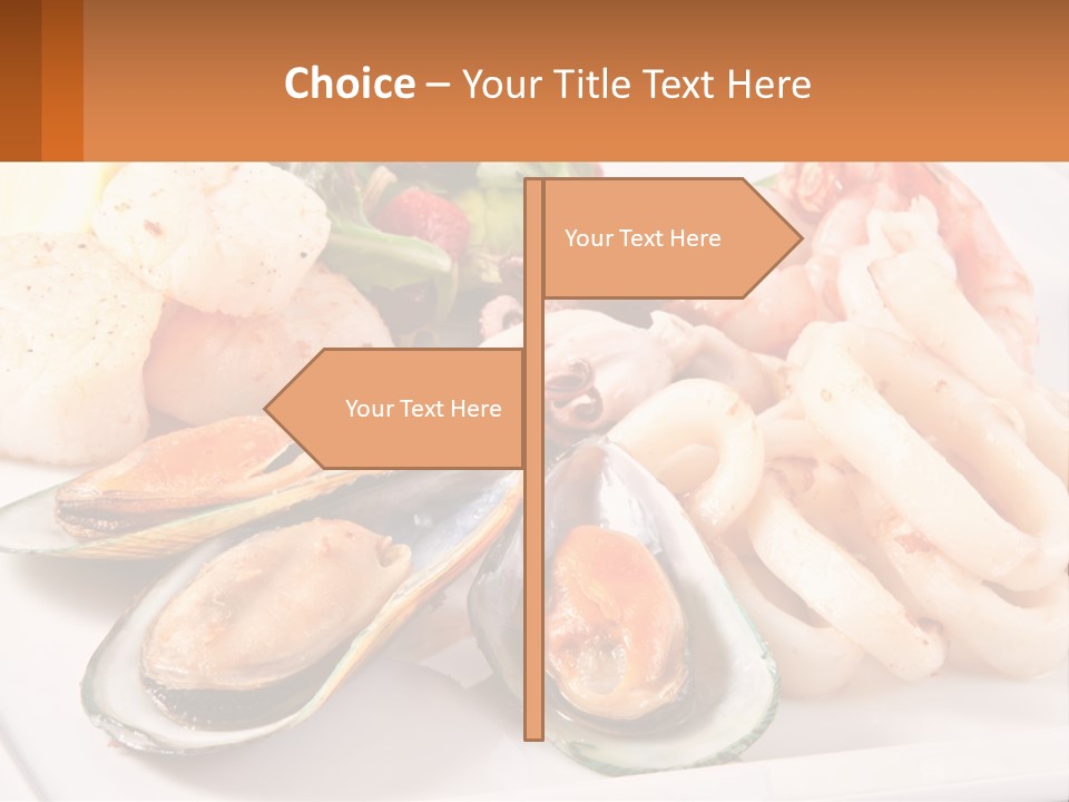 A Plate Of Food With Shrimp, Mussels And Other Foods PowerPoint Template
