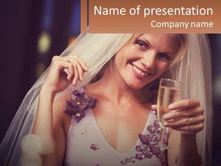 A Woman In A Wedding Dress Holding A Glass Of Champagne PowerPoint Template