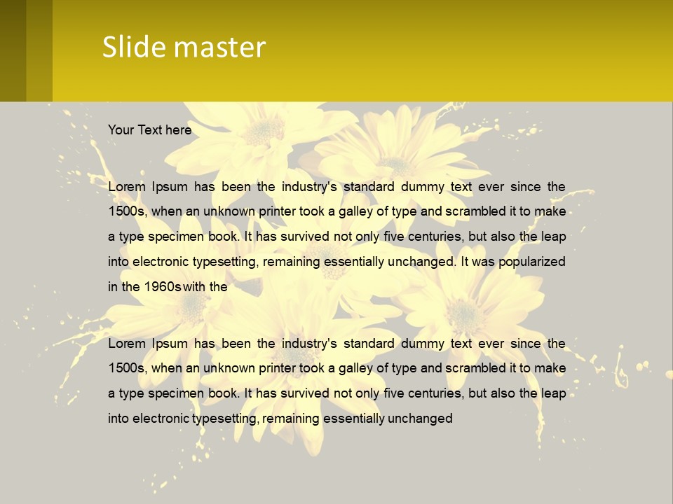 A Bunch Of Yellow Flowers On A Black Background PowerPoint Template