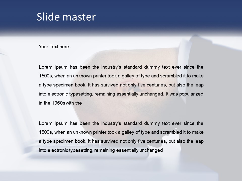 A Man With His Head On A Laptop Keyboard PowerPoint Template