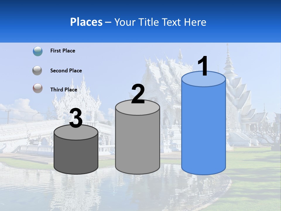 A Large White Building With A Pond In Front Of It PowerPoint Template