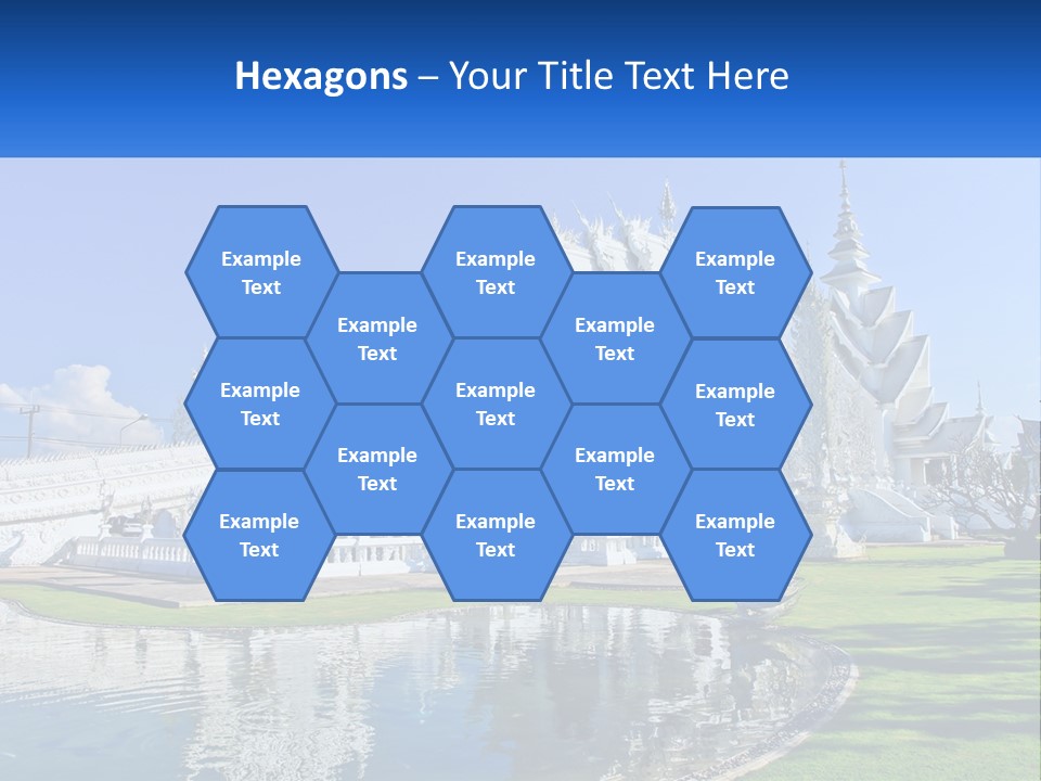 A Large White Building With A Pond In Front Of It PowerPoint Template