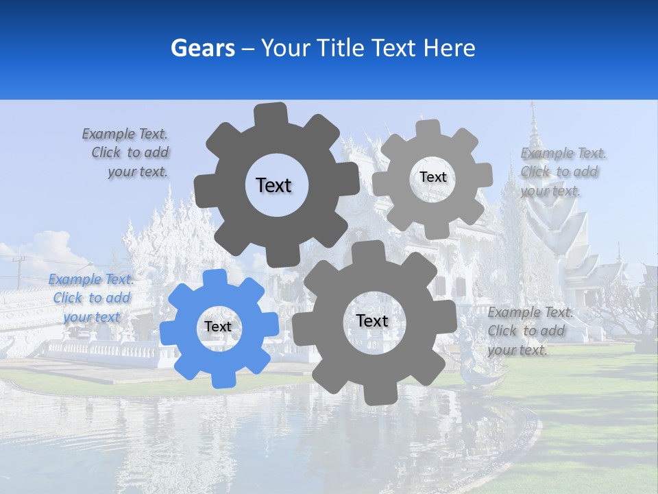 A Large White Building With A Pond In Front Of It PowerPoint Template