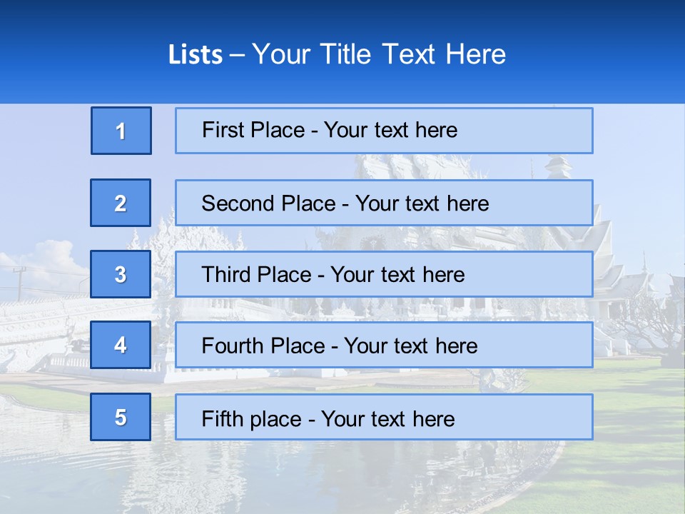 A Large White Building With A Pond In Front Of It PowerPoint Template