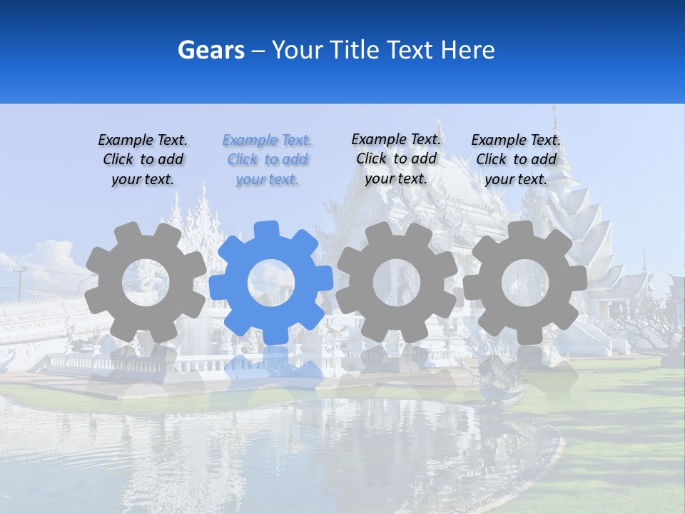 A Large White Building With A Pond In Front Of It PowerPoint Template