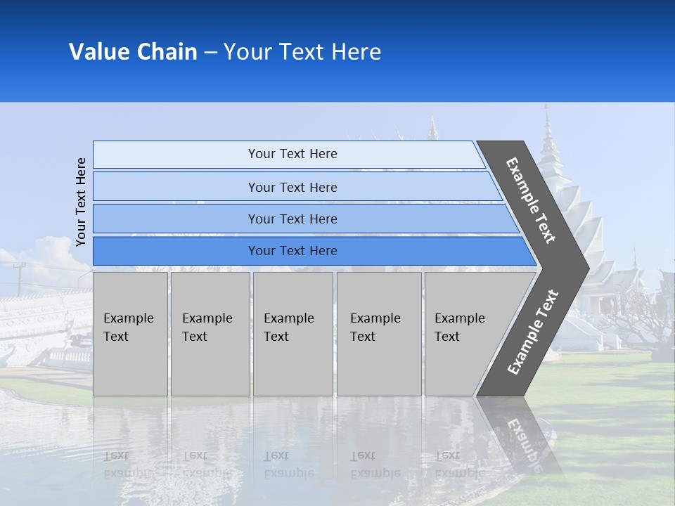 A Large White Building With A Pond In Front Of It PowerPoint Template