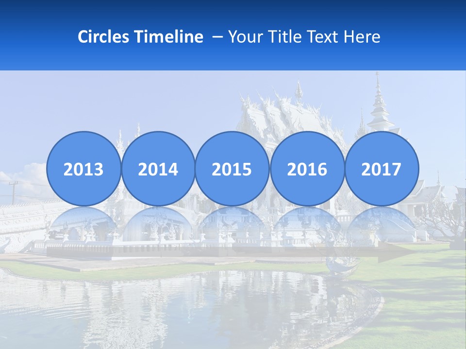 A Large White Building With A Pond In Front Of It PowerPoint Template