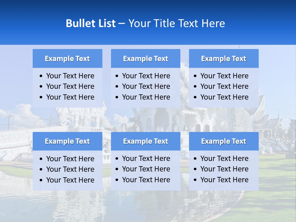 A Large White Building With A Pond In Front Of It PowerPoint Template