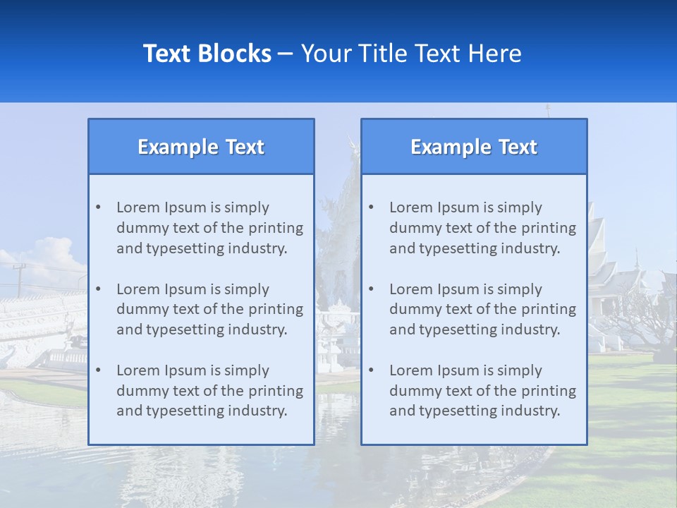A Large White Building With A Pond In Front Of It PowerPoint Template