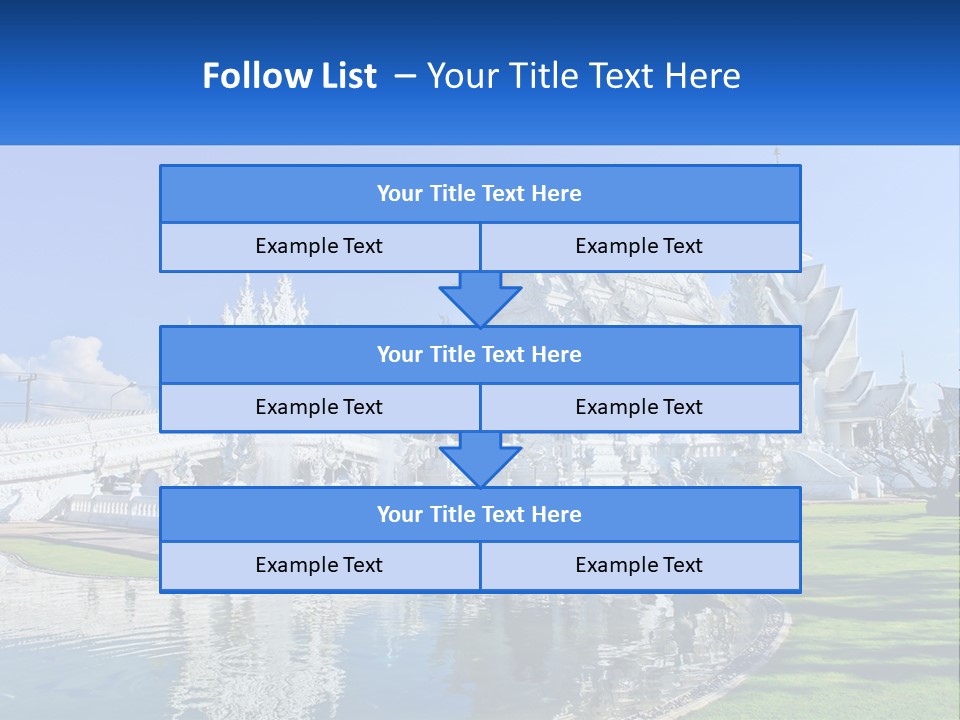 A Large White Building With A Pond In Front Of It PowerPoint Template