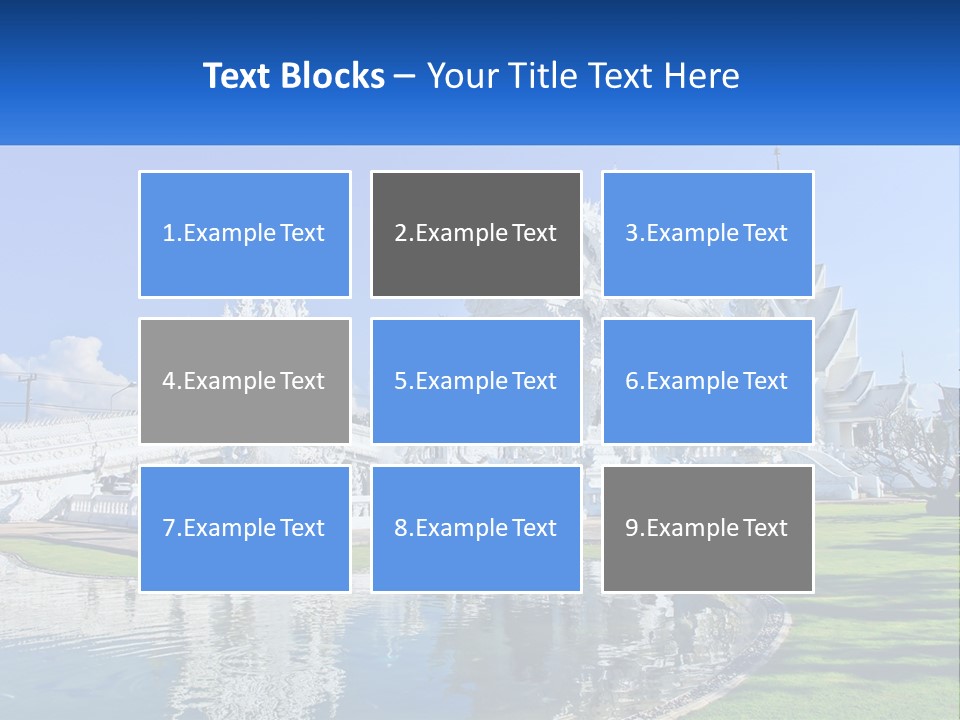 A Large White Building With A Pond In Front Of It PowerPoint Template