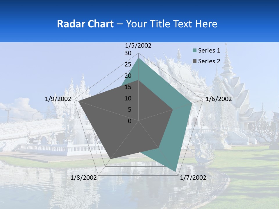 A Large White Building With A Pond In Front Of It PowerPoint Template