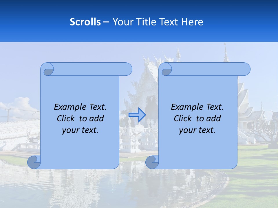 A Large White Building With A Pond In Front Of It PowerPoint Template
