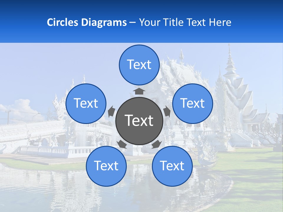 A Large White Building With A Pond In Front Of It PowerPoint Template