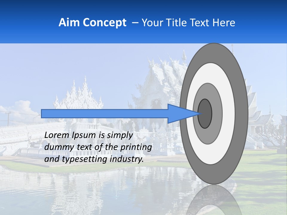A Large White Building With A Pond In Front Of It PowerPoint Template