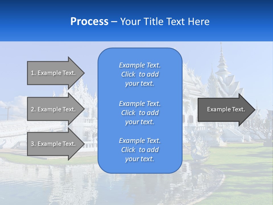 A Large White Building With A Pond In Front Of It PowerPoint Template