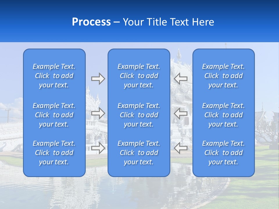 A Large White Building With A Pond In Front Of It PowerPoint Template