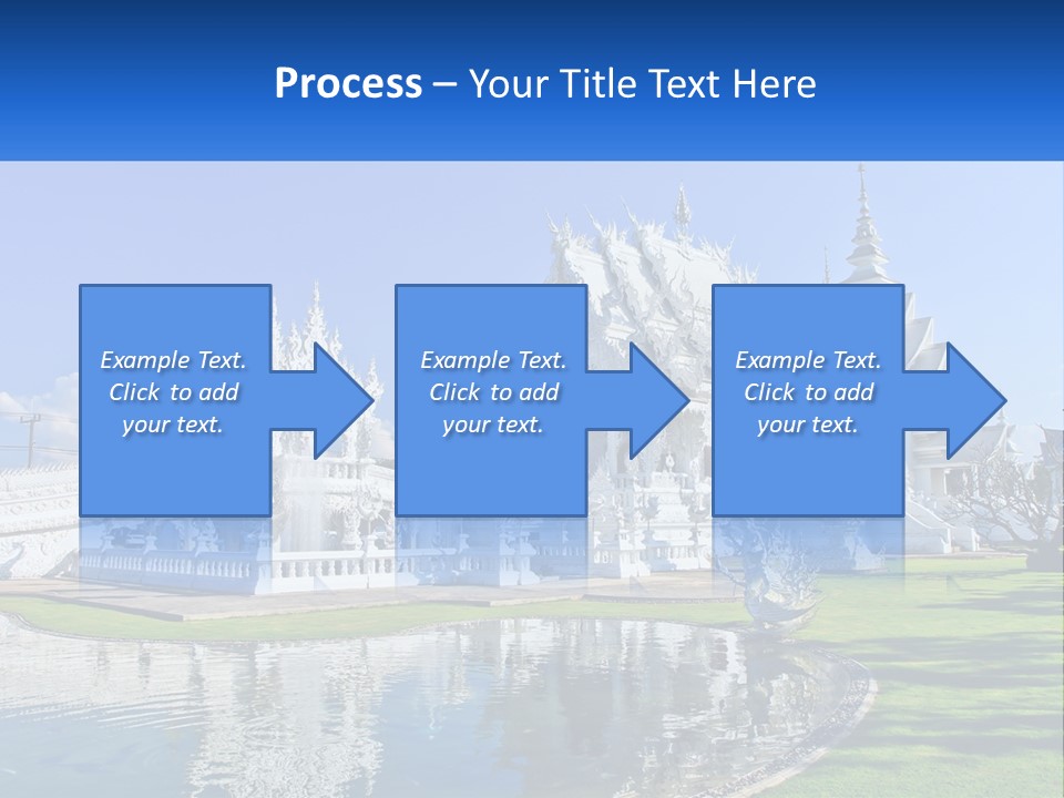 A Large White Building With A Pond In Front Of It PowerPoint Template