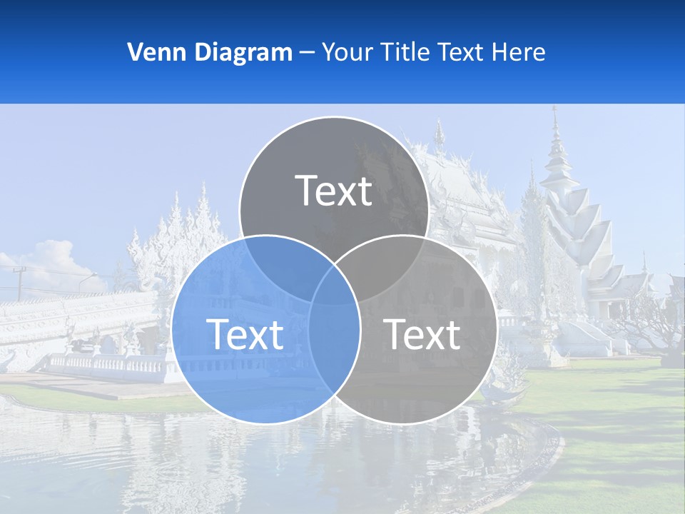 A Large White Building With A Pond In Front Of It PowerPoint Template