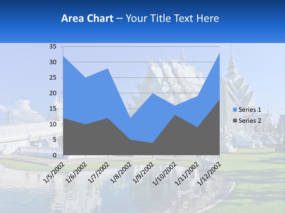 A Large White Building With A Pond In Front Of It PowerPoint Template