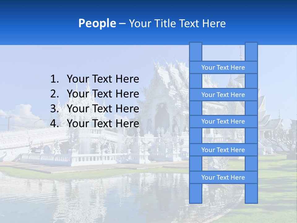 A Large White Building With A Pond In Front Of It PowerPoint Template