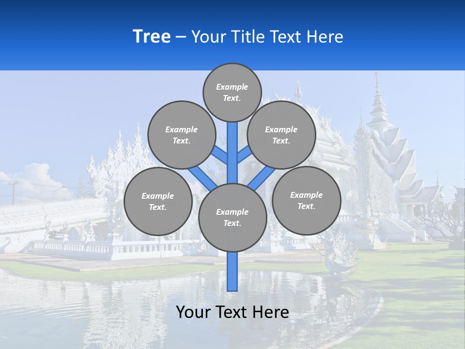 A Large White Building With A Pond In Front Of It PowerPoint Template