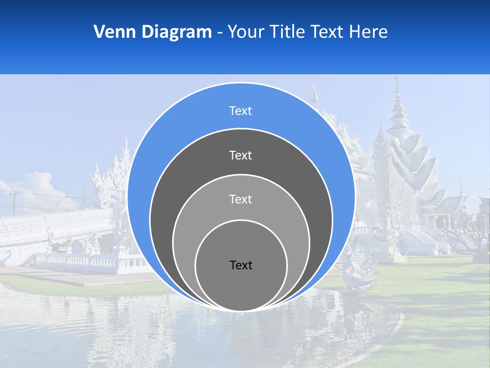 A Large White Building With A Pond In Front Of It PowerPoint Template