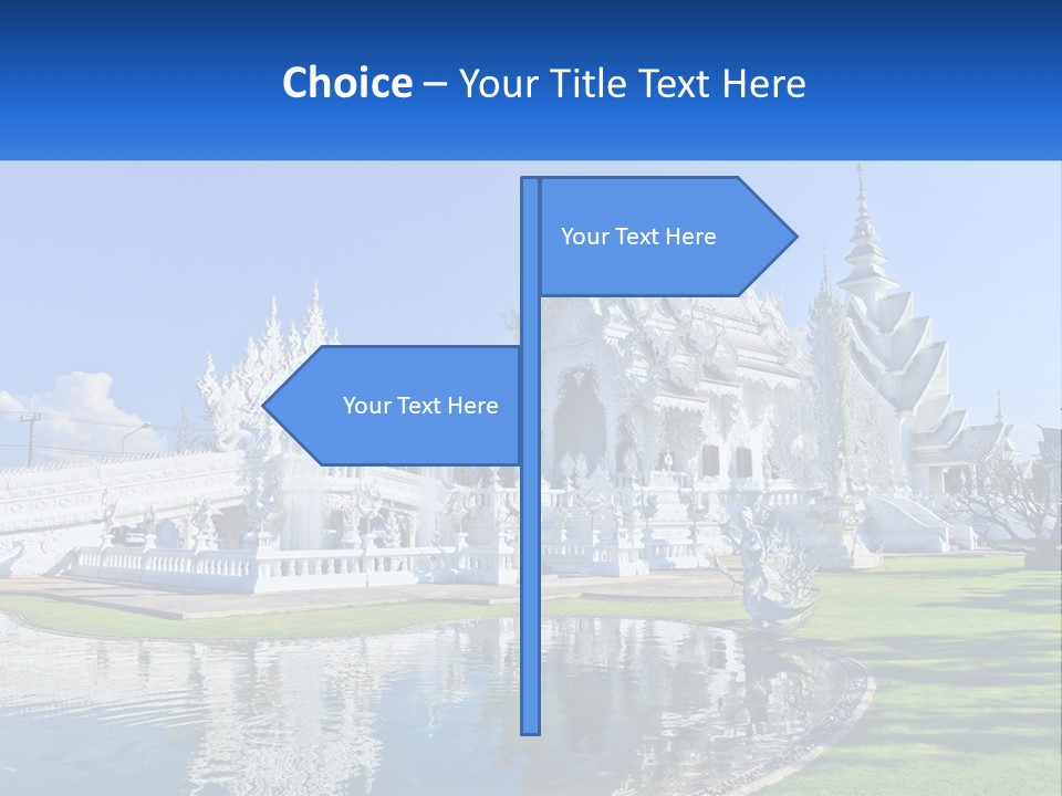 A Large White Building With A Pond In Front Of It PowerPoint Template
