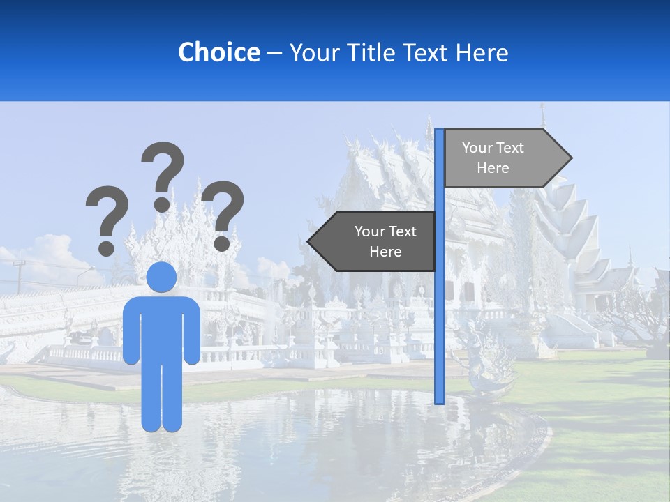 A Large White Building With A Pond In Front Of It PowerPoint Template