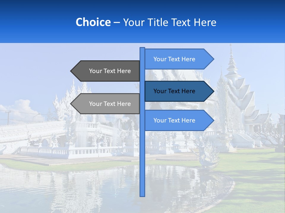 A Large White Building With A Pond In Front Of It PowerPoint Template