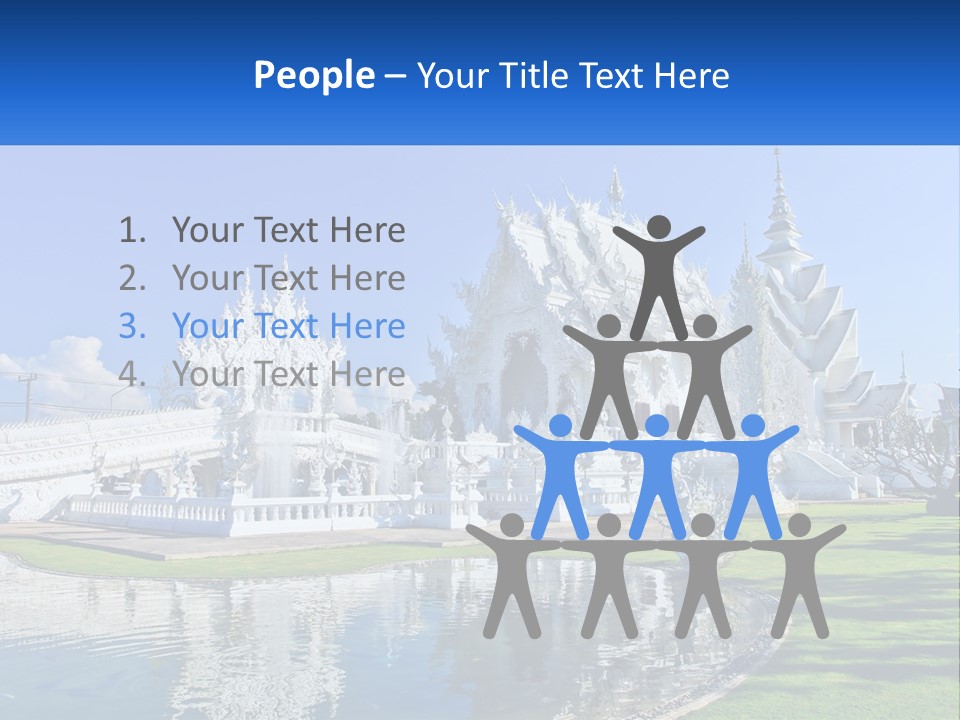 A Large White Building With A Pond In Front Of It PowerPoint Template