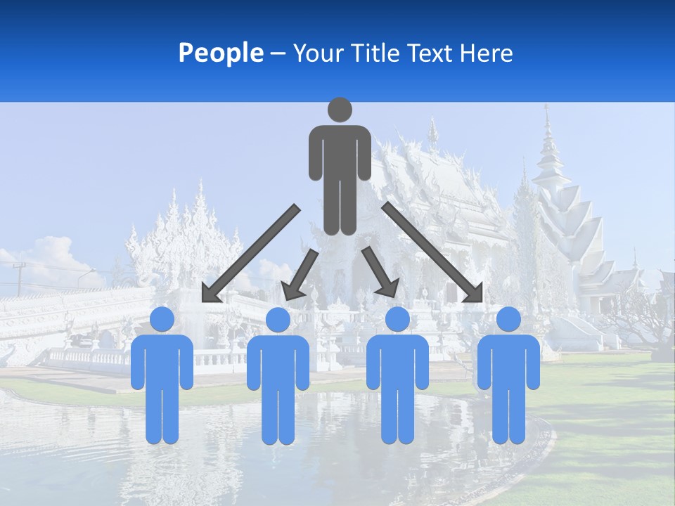 A Large White Building With A Pond In Front Of It PowerPoint Template