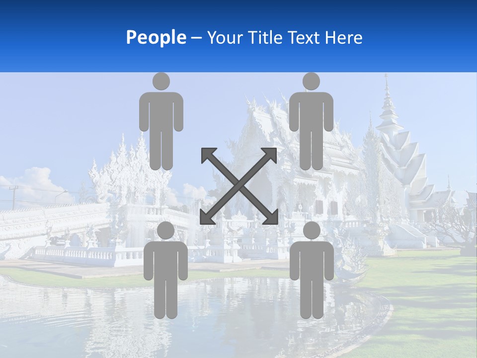 A Large White Building With A Pond In Front Of It PowerPoint Template