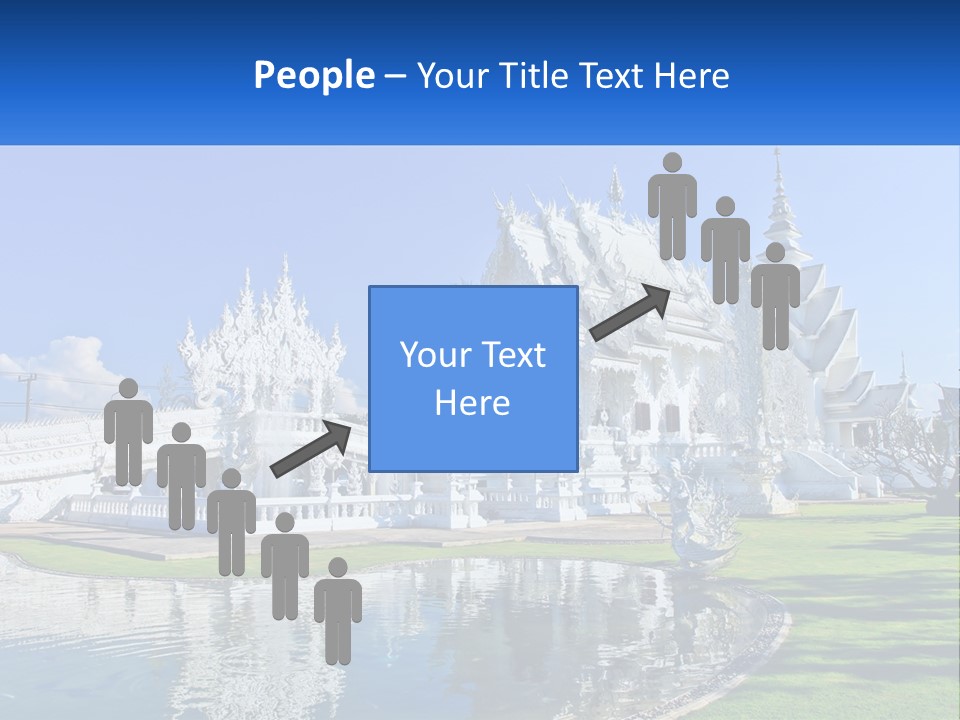 A Large White Building With A Pond In Front Of It PowerPoint Template