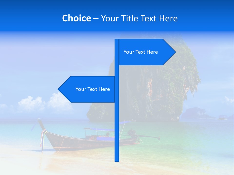 A Boat In The Ocean With A Mountain In The Background PowerPoint Template