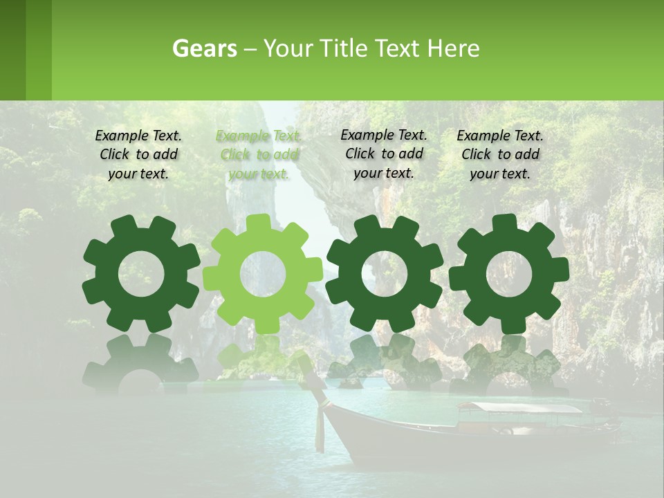 A Boat Floating In A Body Of Water Near Mountains PowerPoint Template