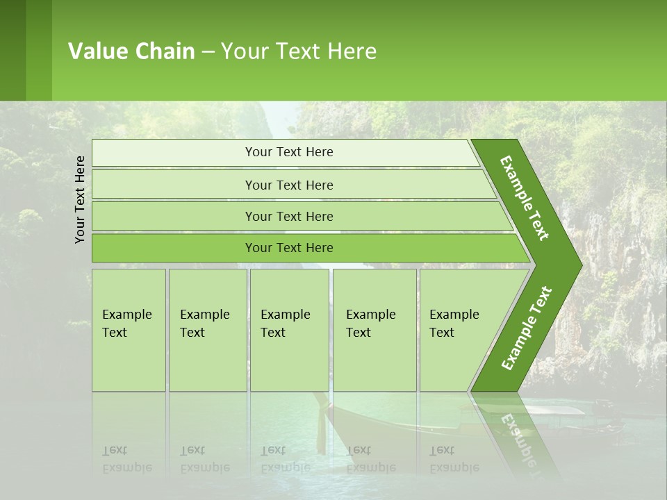 A Boat Floating In A Body Of Water Near Mountains PowerPoint Template