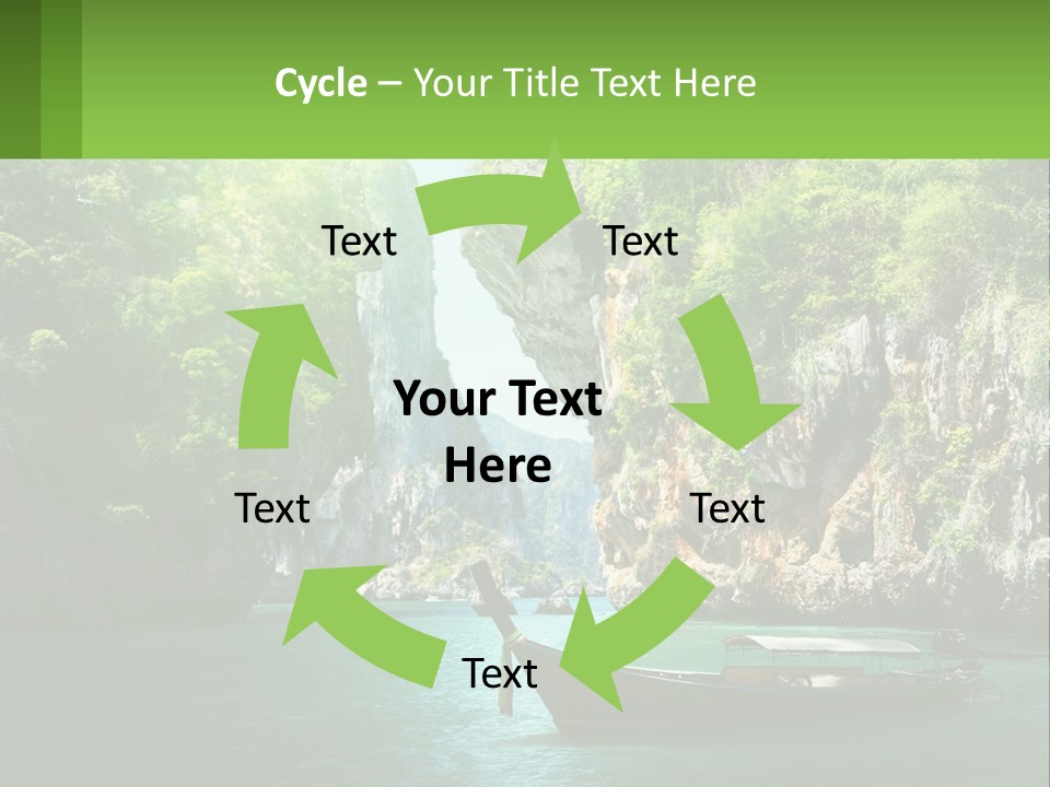 A Boat Floating In A Body Of Water Near Mountains PowerPoint Template