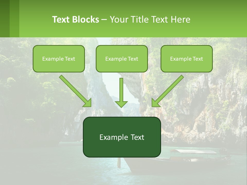 A Boat Floating In A Body Of Water Near Mountains PowerPoint Template