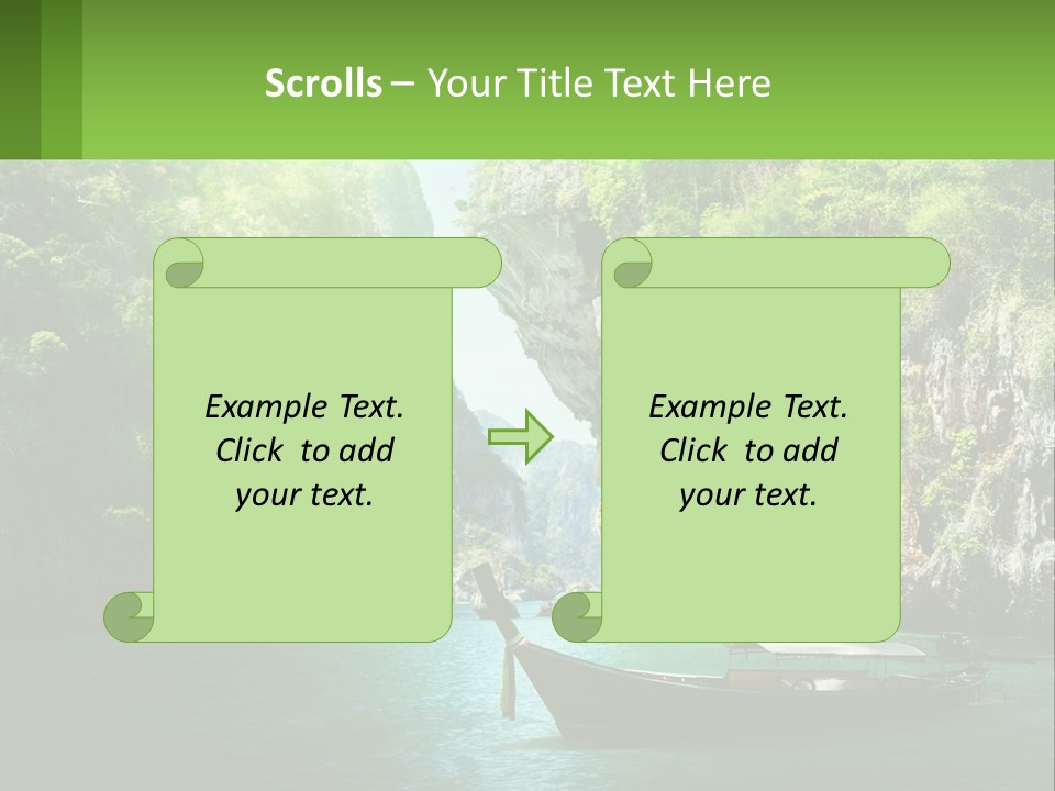 A Boat Floating In A Body Of Water Near Mountains PowerPoint Template