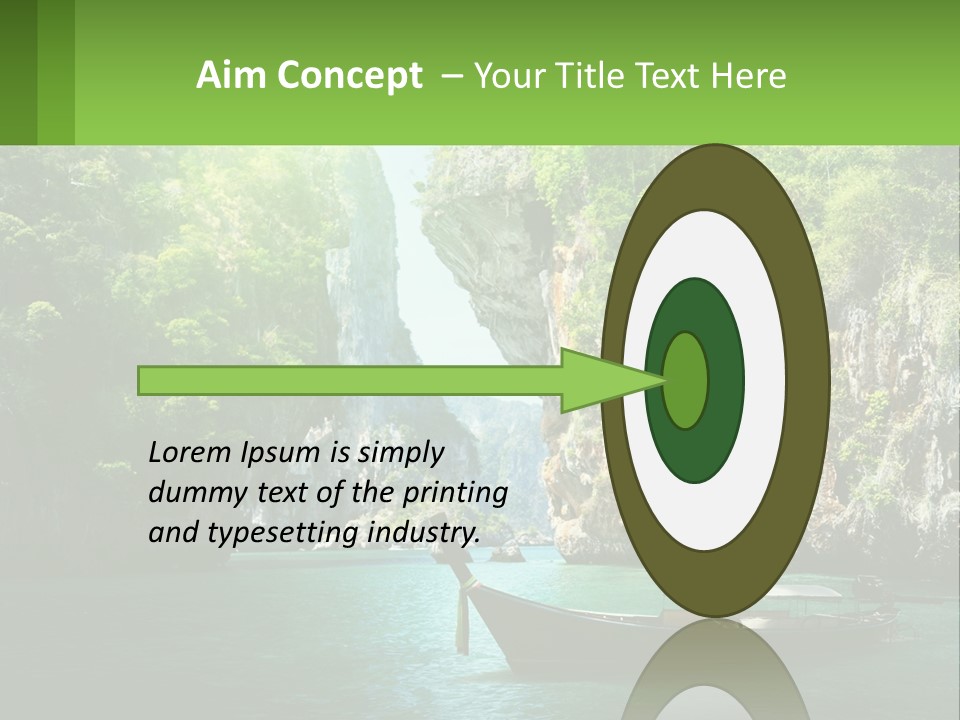 A Boat Floating In A Body Of Water Near Mountains PowerPoint Template