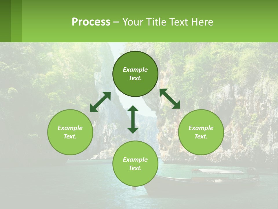 A Boat Floating In A Body Of Water Near Mountains PowerPoint Template