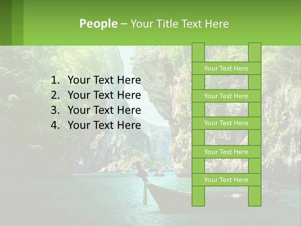 A Boat Floating In A Body Of Water Near Mountains PowerPoint Template