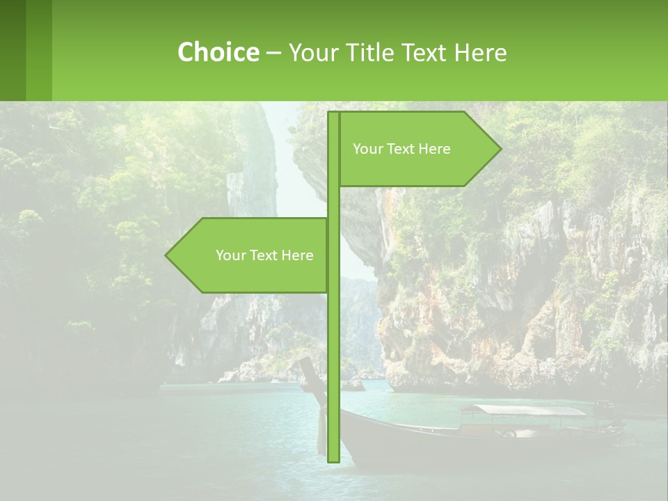 A Boat Floating In A Body Of Water Near Mountains PowerPoint Template